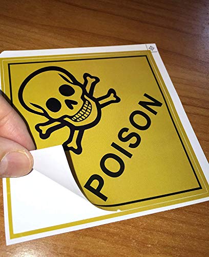 Outdoor/Indoor (4 Pack) 4" X 4" - Poison Skull & Crossbones - Danger Safety Caution Warning Sign Vinyl Label Sticker Decal - Back Adhesive Vinyl