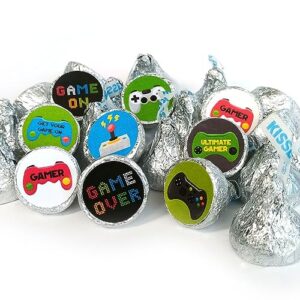 video games labels for hershey’s kisses chocolates by adore by nat - birthday candy sticker party favor - set of 240
