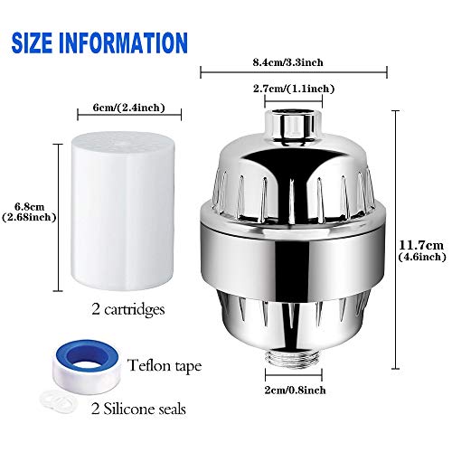 MEETYOO 15 Stage for Hard Water with 2 Cartridges, High Output Shower Head Filter Removes Harmful Substances, Silver