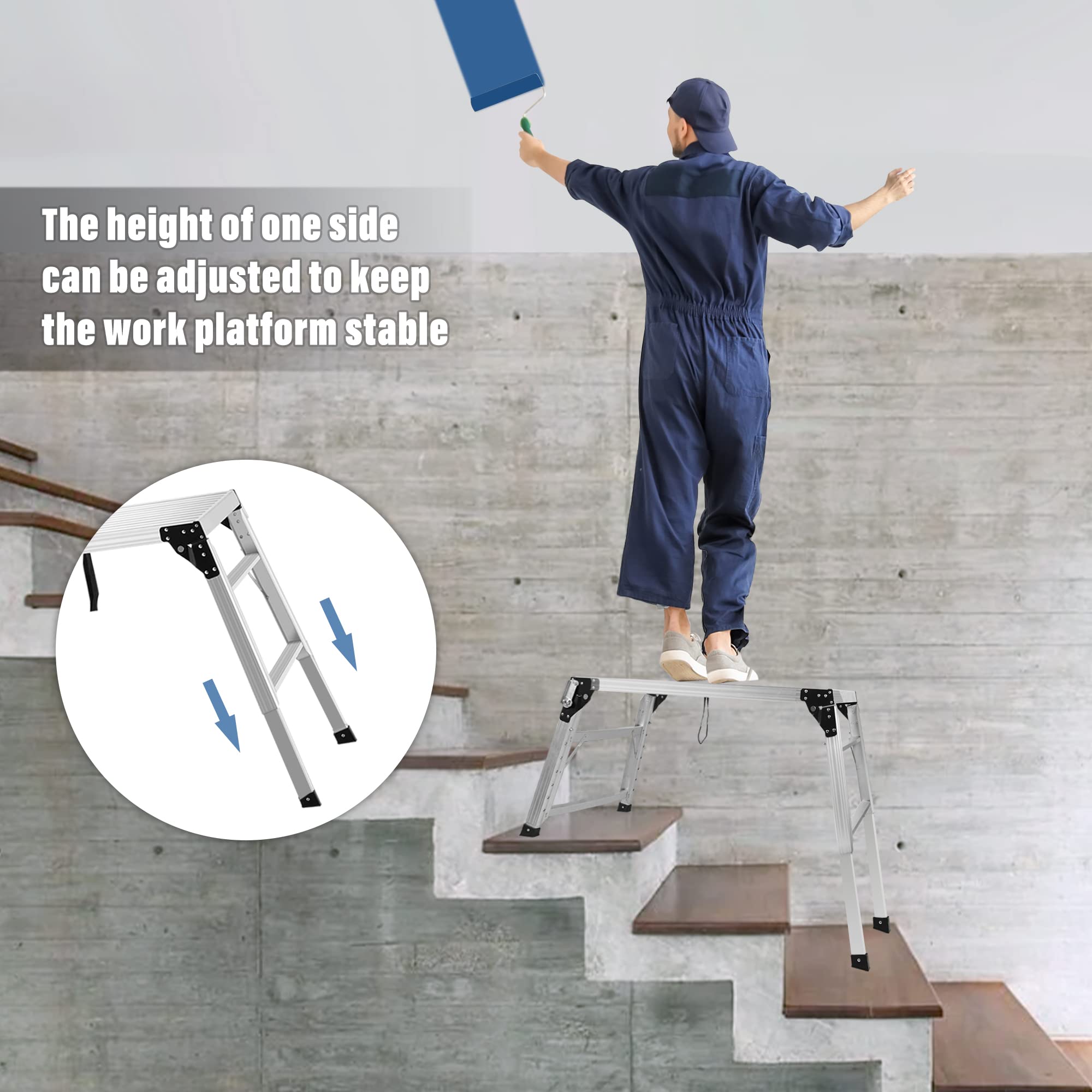 ORIENTOOLS Adjustable Work Platform Step Ladder,Portable Folding Aluminum Step Ladder,Scaffolding Platform of Capacity 330 LBS Heavy Duty,Adjustable Height 25 to 35 inches