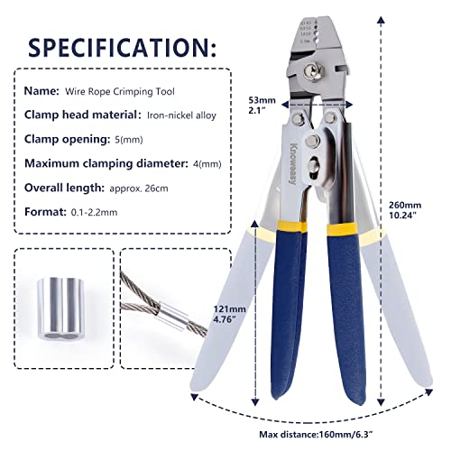 Knoweasy Wire Rope Crimping Tool - Swager and Crimper for Fishing Lines and Aluminum Crimping Loop Sleeves up to 2.2mm, Ideal Wire Rope Crimpr for Cable Crimping and Swaging Projects