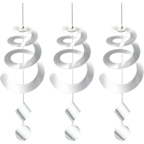 Chephon Bird Spiral Spinner Reflectors with Reflective Scare Discs - Decorative Bird Scare Device to Keep Birds Away Like Woodpeckers, Pigeons and Geese - 3 Pack with Free Hooks