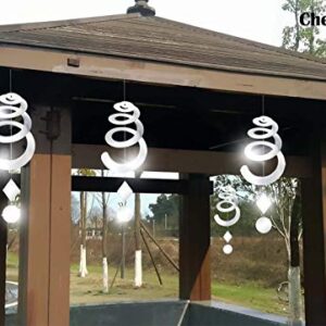 Chephon Bird Spiral Spinner Reflectors with Reflective Scare Discs - Decorative Bird Scare Device to Keep Birds Away Like Woodpeckers, Pigeons and Geese - 3 Pack with Free Hooks