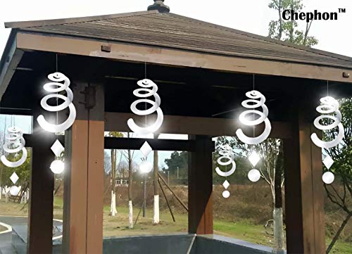 Chephon Bird Spiral Spinner Reflectors with Reflective Scare Discs - Decorative Bird Scare Device to Keep Birds Away Like Woodpeckers, Pigeons and Geese - 3 Pack with Free Hooks