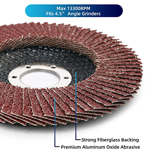 LotFancy Flap Discs 4 1/2 for Angle Grinder, 20PCS, 40 60 80 120 Grit Sanding Disc, 4.5 x 7/8 Inch Grinding Wheels Welding Tools, Aluminum Oxide Abrasive, Type 27