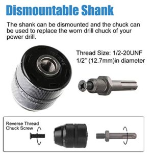 Hymnorq 1/2-20UNF Keyless 1.5-13mm 3-Jaw Drill Chuck with SDS Plus Shank Adaptor, Full Metal Body, Fit Rotary Hammer and Hammer Drill, to Hold Bits from 1/16 Inch to 1/2 Inch