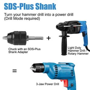 Hymnorq 1/2-20UNF Keyless 1.5-13mm 3-Jaw Drill Chuck with SDS Plus Shank Adaptor, Full Metal Body, Fit Rotary Hammer and Hammer Drill, to Hold Bits from 1/16 Inch to 1/2 Inch