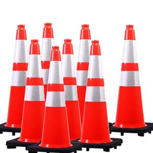 (8 Cones) BESEA 28” inch Orange PVC Traffic Cones, Black Base Construction Safety Cones Road Parking Cone Structurally Stable Wearproof (28" Height)