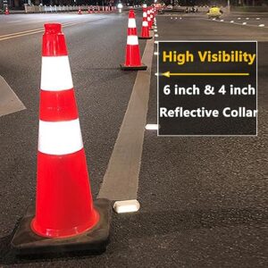 (8 Cones) BESEA 28” inch Orange PVC Traffic Cones, Black Base Construction Safety Cones Road Parking Cone Structurally Stable Wearproof (28" Height)