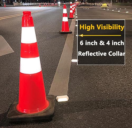 (8 Cones) BESEA 28” inch Orange PVC Traffic Cones, Black Base Construction Safety Cones Road Parking Cone Structurally Stable Wearproof (28" Height)