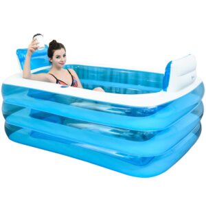 blue color inflatable bath tub plastic portable foldable bathtub soaking bathtub home spa bath equip with electric air pump (size : 160cm)