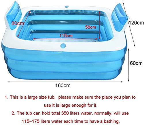 Blue Color Inflatable Bath Tub Plastic Portable Foldable Bathtub Soaking Bathtub Home SPA Bath Equip with Electric Air Pump (Size : 160cm)