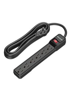 dewenwils 6-outlet power strip surge protector, 15ft long extension cord, low profile flat plug, 15 amp circuit breaker, 500 joules, wall mount, black, ul listed
