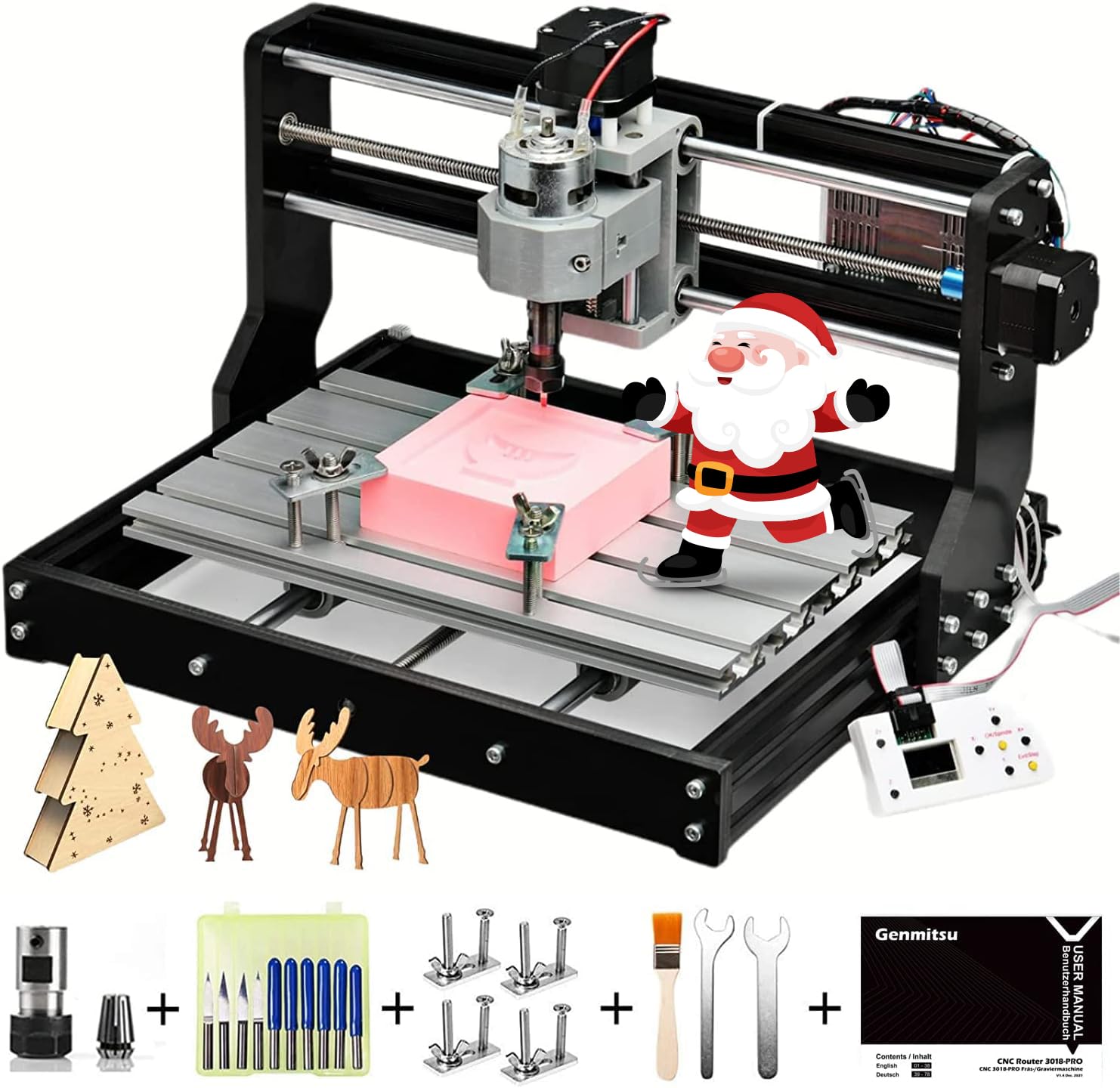 Genmitsu CNC 3018-PRO Router Kit GRBL Control 3 Axis Plastic Acrylic PCB PVC Wood Carving Milling Engraving Machine, XYZ Working Area 300x180x45mm