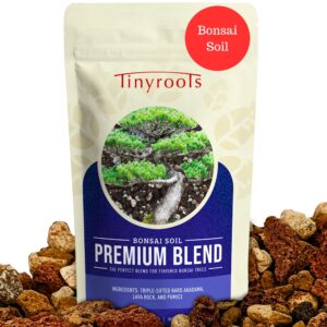 bonsai outlet premium bonsai soil - tinyroots 2.25 quart soil blend for finished bonsai, ideal for water retention and root development, made from genuine akadama, red lava rock and pumice
