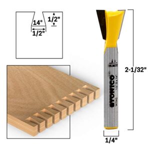 YONICO Dovetail Router Bit 14 Degree X 1/2-Inch 1/4-Inch Shank 14114q