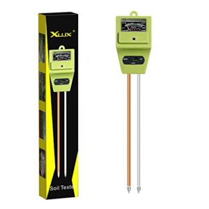 xlux soil tester meter, 3-in-1 test kit for moisture, light & ph, for home and garden, lawn, farm, plants, herbs & gardening tools, indoor/outdoors plant care soil tester