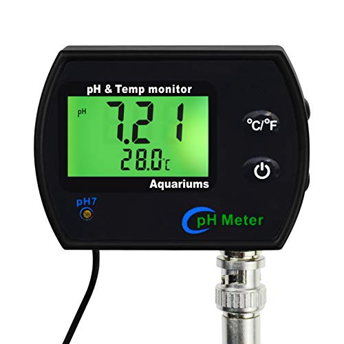 PH & Temperature 2-in-1 Continuous Monitor Meter w/Backlight Replaceable Electrode, Dual Display 0.00~14.00pH °C/ °F Water Quality Monitoring Kit, for Aquariums Hydroponics Pools Tanks Spa