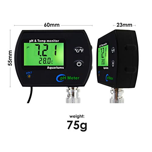 PH & Temperature 2-in-1 Continuous Monitor Meter w/Backlight Replaceable Electrode, Dual Display 0.00~14.00pH °C/ °F Water Quality Monitoring Kit, for Aquariums Hydroponics Pools Tanks Spa