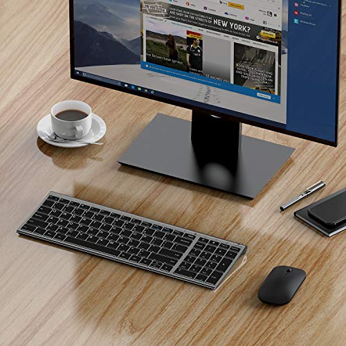 Rechargeable Wireless Keyboard Mouse, seenda Slim Thin Low Profile Keyboard and Mouse Combo with Numeric Keypad Silent Keys for Windows 7/8/10/11 PC Laptop Computer, Gray