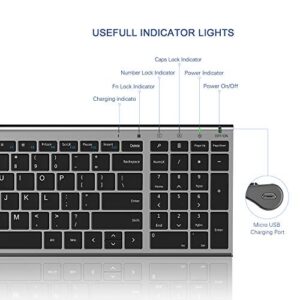 Rechargeable Wireless Keyboard Mouse, seenda Slim Thin Low Profile Keyboard and Mouse Combo with Numeric Keypad Silent Keys for Windows 7/8/10/11 PC Laptop Computer, Gray