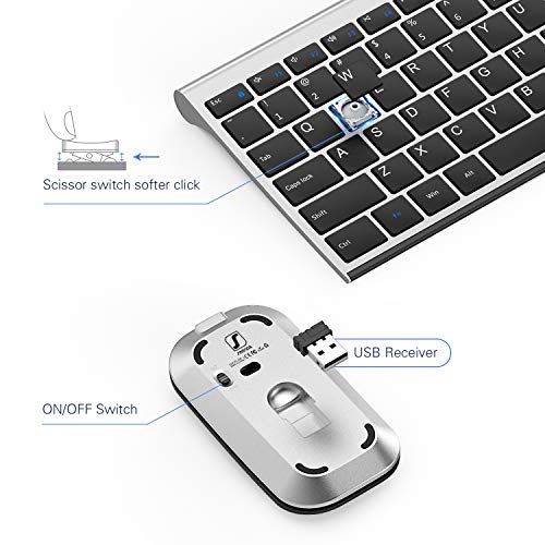 Rechargeable Wireless Keyboard Mouse, seenda Slim Thin Low Profile Keyboard and Mouse Combo with Numeric Keypad Silent Keys for Windows 7/8/10/11 PC Laptop Computer, Gray