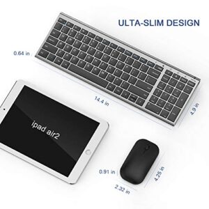 Rechargeable Wireless Keyboard Mouse, seenda Slim Thin Low Profile Keyboard and Mouse Combo with Numeric Keypad Silent Keys for Windows 7/8/10/11 PC Laptop Computer, Gray