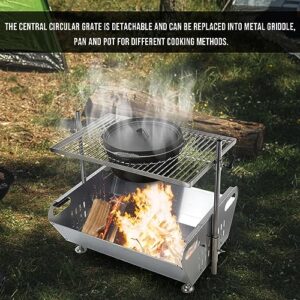 Skyflame Outdoor Fire Pit Grill Combo - Stainless Steel Wood Burning Fire Pit with Height Adjustable Cooking Grate Camping Grill Kit for Backyard Patio Hiking Backpacking Picnic Travel Tailgating