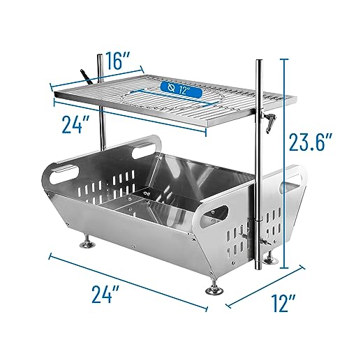 Skyflame Outdoor Fire Pit Grill Combo - Stainless Steel Wood Burning Fire Pit with Height Adjustable Cooking Grate Camping Grill Kit for Backyard Patio Hiking Backpacking Picnic Travel Tailgating