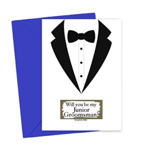 tuxedo will you be my junior groomsman scratch off card, proposal card for brother, nephew, friernd, godson, son, from bride and groom (tux usher) (tux jr. groomsman)