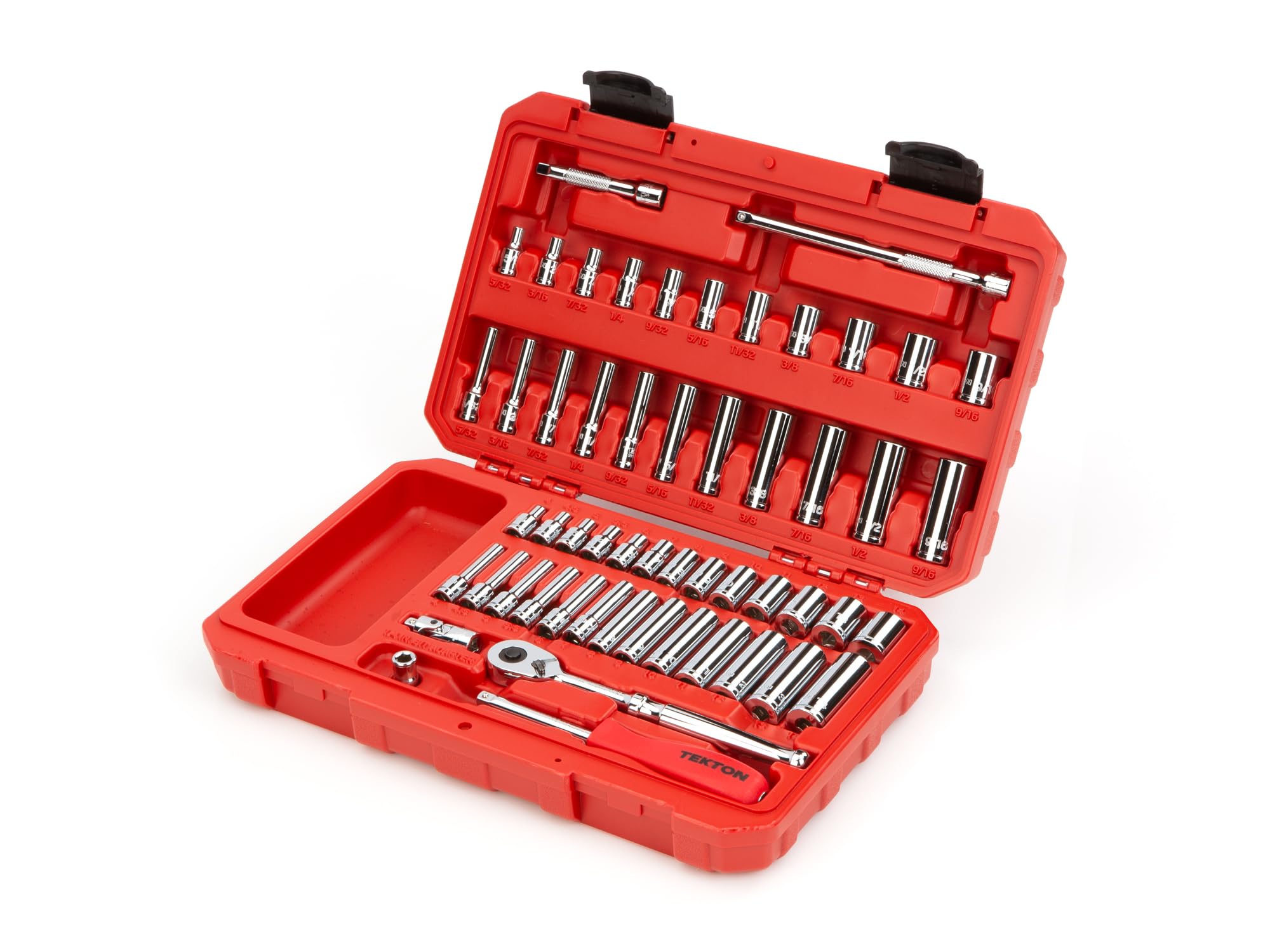 TEKTON 1/4 Inch Drive 6-Point Socket and Ratchet Set, 55-Piece (5/32-9/16 in., 4-14 mm) | SKT05301