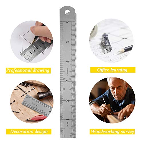 6 Inch Stainless Steel Ruler Flexible Aluminum Ruler for Excellent Precision and Accuracy 2 Pack.