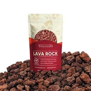 tinyroots red lava rock for plants, 2.25 quarts, sifted bonsai and cactus soil additive, maintains proper moisture, used for top dressing, volcanic rock, no dyes or chemicals