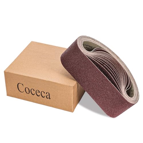 Coceca 3x21 Inches Sanding Belt (75x533mm), 18 Pack Aluminum Oxide Sanding Belts (3 Each of 60 80 120 180 240 400 Grits) for Belt Sander