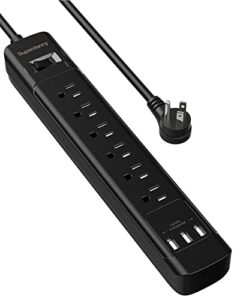 power strip with usb, etl listed, superdanny surge protector (2100j), flat plug extension cord 5ft 15a 1875w, 6 outlets 3 usb ports, wall mount, safety covers for home office garage kitchen, black