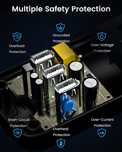 Power Strip with USB, ETL Listed, SUPERDANNY Surge Protector (2100J), Flat Plug Extension Cord 5ft 15A 1875W, 6 Outlets 3 USB Ports, Wall Mount, Safety Covers for Home Office Garage Kitchen, Black