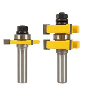 yakamoz adjustable tongue and groove router bit set with 1/2 inch shank, 1-1/4" stock woodworking cutting milling tools