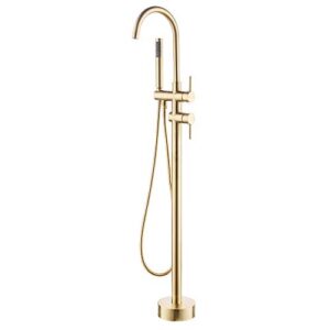ayivg bathroom brass floor mount free standing bathtub faucet shower system set (brushed gold)