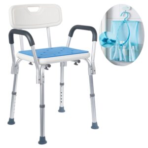 medokare premium shower chair for inside shower - bath chair and medical grade shower seat for seniors, elderly, handicap & disabled - adjustable support bench w/back and armrests for bathtub