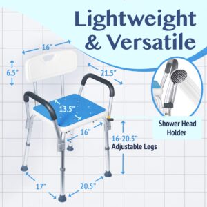 Medokare Premium Shower Chair for Inside Shower - Bath Chair and Medical Grade Shower Seat for Seniors, Elderly, Handicap & Disabled - Adjustable Support Bench w/Back and Armrests for Bathtub