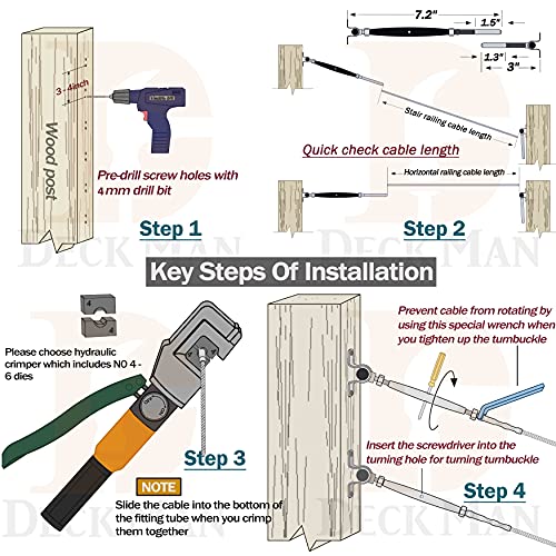 Deck Man T316-Stainless Steel Adjustable Angle 1/8" Cable Railing Kit/Hardware for Wood Post，Marine Grade (30 Pack)