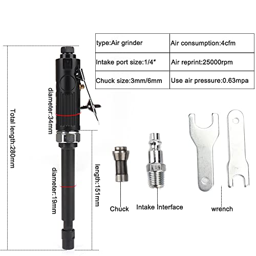 1/4'' 1/8'' Extended Air Die Grinder Pneumatic Powerd Grinding Tool High Speed Engraving Tool