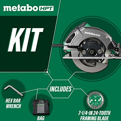 Metabo HPT 7-1/4-Inch Circular Saw Kit | 6,000 Rpm, 15-Amp Motor | Integrated Dust Blower | 24T Premium Framing/Ripping Blade | Single Handed Bevel Adjustment | C7SB3