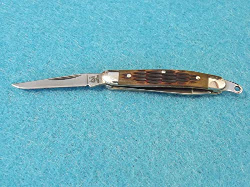 Folding Pocket Knife ROUGH RIDER RR183 Mini Muskrat Amber jigged bone Hunting Tactical Knife/bail 2 1/4" closed