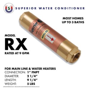 Superior Water Conditioners Model RX Home Water Conditioner System with No Salt - Electric, Inline, Salt Free Water Conditioner and Descaler System for Whole Home - 9 GPM, 1" Inlet/Outlet