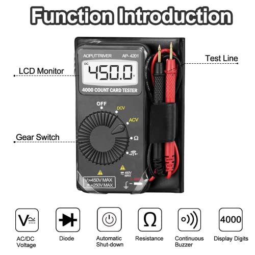 Mini Digital Multimeter AP-4201 Auto-Ranging with AC/DC Voltage,Current,Resistance,Capacitance,Diode and Audible Continuity Test Continuity Buzzer for Electrical Troubleshoot Home Industry (Black)