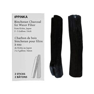 binchotan charcoal from kishu, japan - water purifying sticks for great-tasting water, 2 sticks - each stick filters 3-5 gallons of water