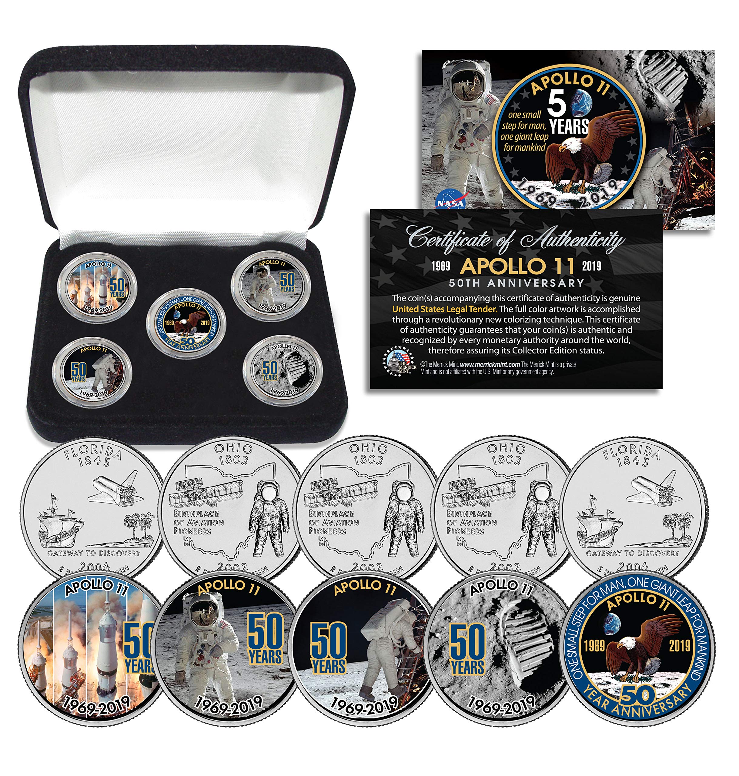 Apollo 11 50th Anniversary Man on Moon Statehood Quarters 5-Coin Set with Box