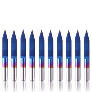 genmitsu 10pcs nano blue coat engraving bits, 30 degree 0.1mm tip 1/8" shank conical v-bit