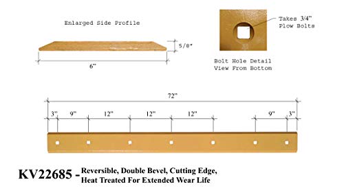 Digger Supply KV22685HT or T32742HT - Bolt On Skid Steer Cutting Edge, Heat Treated, Double Bevel, Reversible w/Hardware, fits John Deere T32427-5/8"x6"x72"